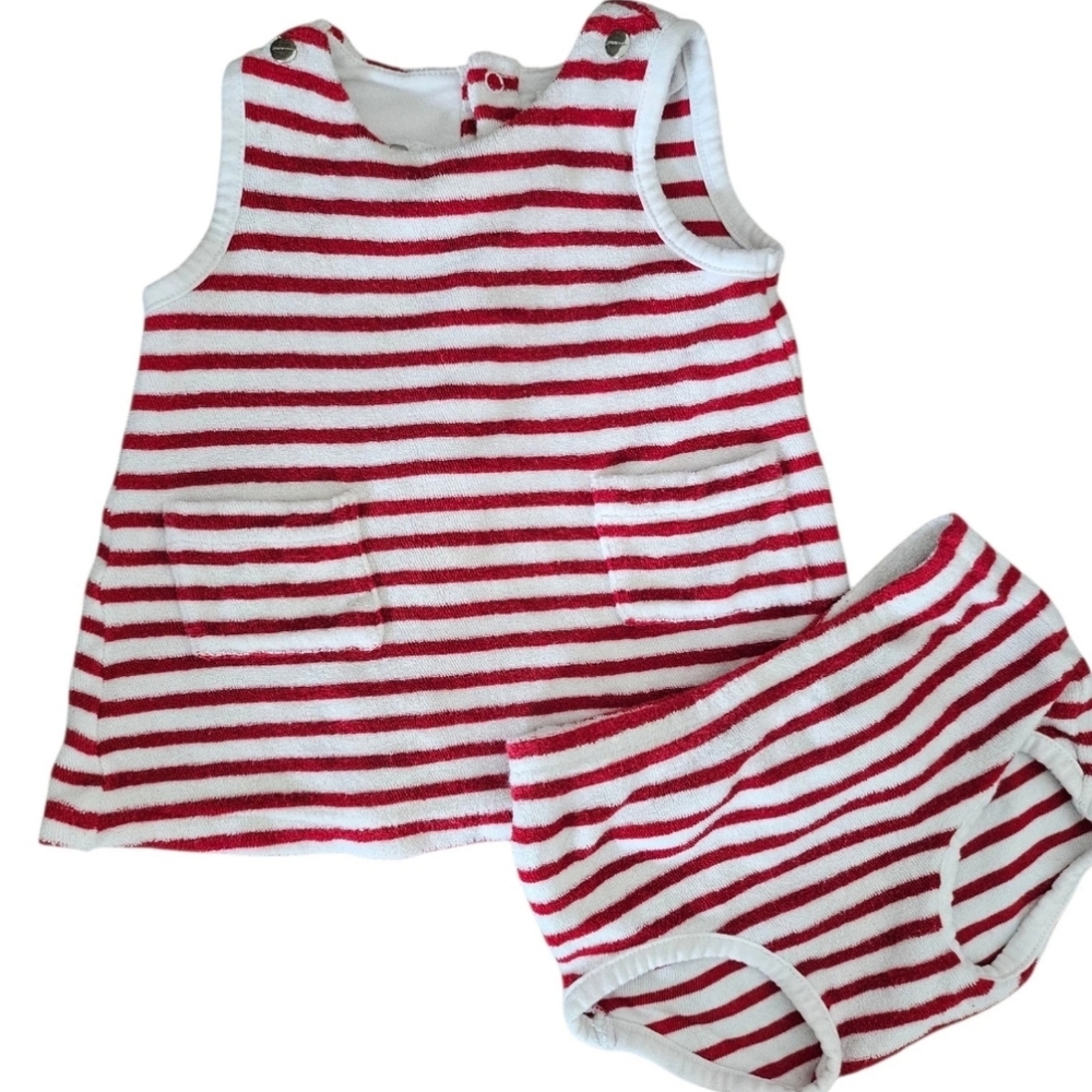 Jacadi Paris Baby Gender Nuetral Red White Striped Outfit Sz 6 Months 4th July